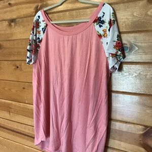 Coral Tee with Floral Sleeves
